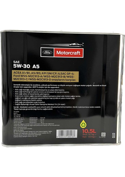 Ford Motorcraft 5W30 Motor Yağı 10.5 Litre