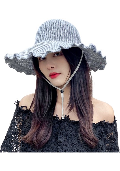 Kişiselleştirilmiş Moda Dalgalı Kenar Boş Silindir Şapka Bayanlar Güneş Şapkası (Yurt Dışından)