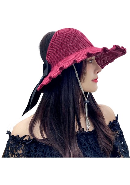 Kişiselleştirilmiş Moda Dalgalı Kenar Boş Silindir Şapka Bayanlar Güneş Şapkası (Yurt Dışından)