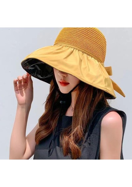 Siyah Kauçuk Güneş Şapkası Bayanlar Büyük Kenarlı Şapkayı Kapatan Yüz (Yurt Dışından) fırsatları
