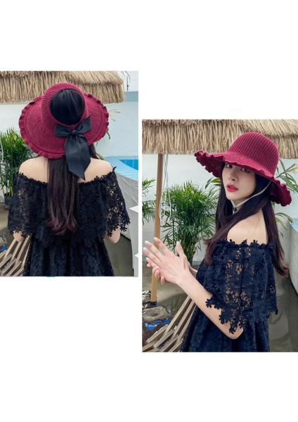 Kişiselleştirilmiş Moda Dalgalı Kenar Boş Silindir Şapka Bayanlar Güneş Şapkası (Yurt Dışından)