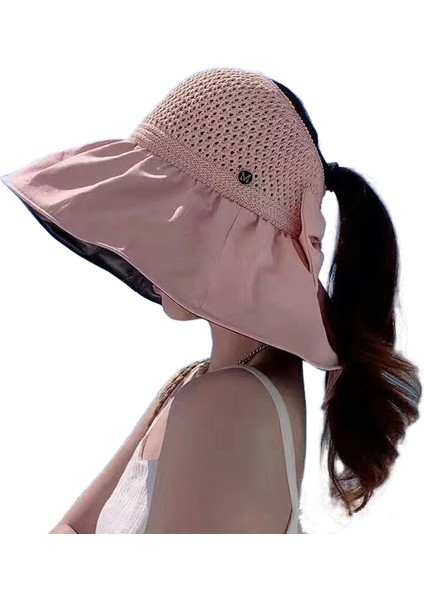Siyah Tutkal Boş Üst Güneş Şapkası Bayanlar Kapak Yüz Büyük Kenarlı Şapka (Yurt Dışından)