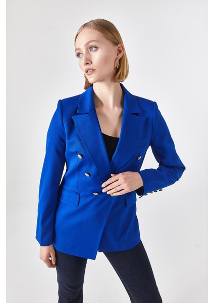 Blazer Astarlı Metal Üç Düğmeli Ceket Saks indirimleri