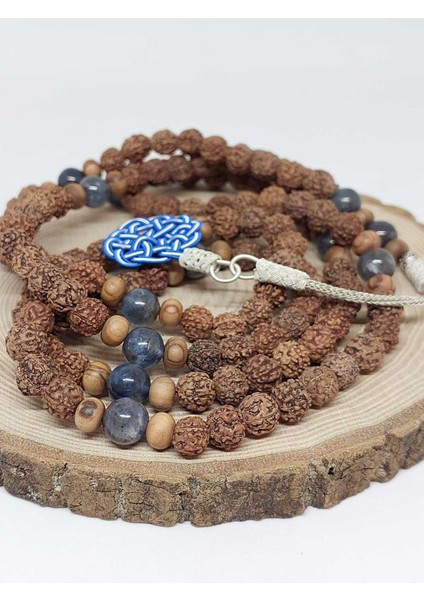Rudraksha Tohumlu Kyanit Taşlı 108'LIK El Yapımı Bakır Kazazlı Mala Kolye modelleri