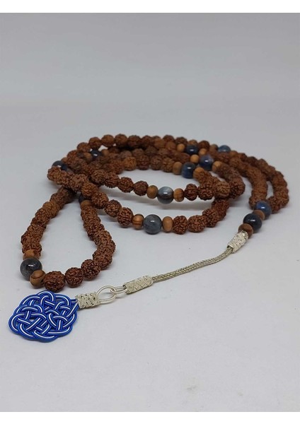 Rudraksha Tohumlu Kyanit Taşlı 108'LIK El Yapımı Bakır Kazazlı Mala Kolye fırsatları