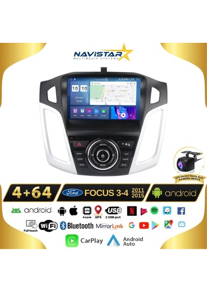 Ford Focus 3-4 Kablosuz Carplay 4gb + 64GB Android 13 2011-2015