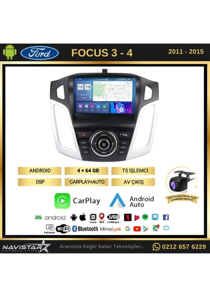 Ford Focus 3-4 Kablosuz Carplay 4gb + 64GB Android 13 2011-2015