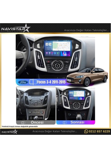 Ford Focus 3-4 Kablosuz Carplay 4gb + 64GB Android 13 2011-2015