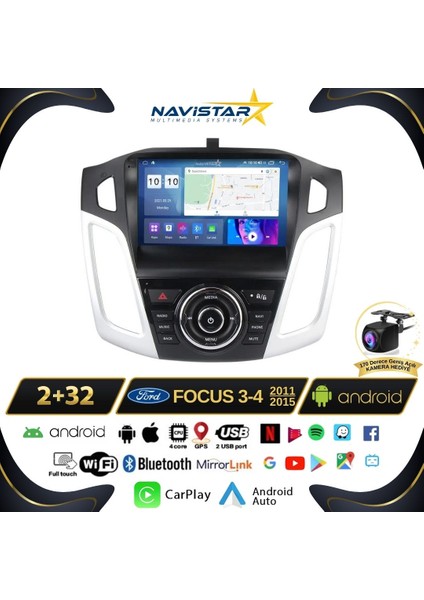 Ford Focus 3-4 2+32GB Kablosuz Carplay 2011-2015 Android 13 Navi