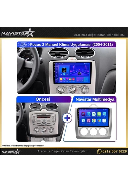 Ford Focus 2 Manuel Klima 4gb + 64GB Kablosuz Carplay Android 13 modelleri