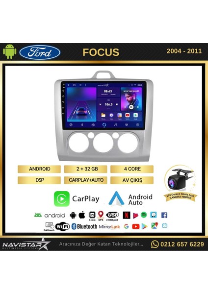Ford Focus 2 Manuel Klima 2+32GB Kablosuz Carplay Android 13 Nav
