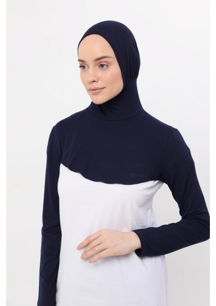 Boyunluklu Boneli Uzun Kolluk - Lacivert
