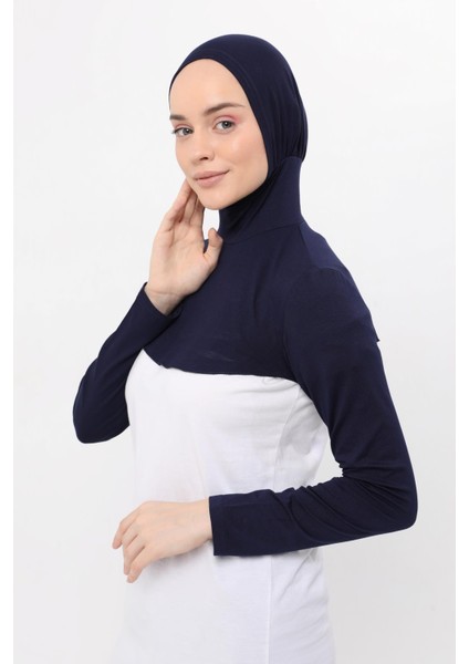 Boyunluklu Boneli Uzun Kolluk - Lacivert