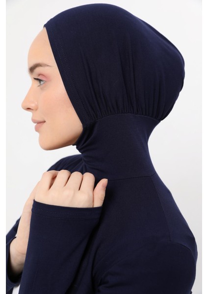 Boyunluklu Boneli Uzun Kolluk - Lacivert