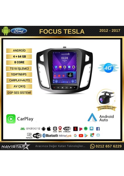 Ford Focus Tesla 4gb + 64GB 2012-2018 Model Kablosuz Carplay Nav