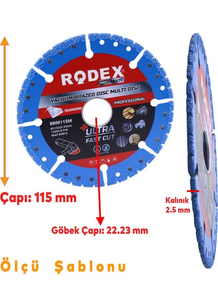 Rodex Vakum Kaynaklı Elmas Testere Sağlam Uzun Ömürlü Çok Amaçlı Kesme Disk Diski 115 mm RRM115M