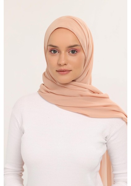 Hazır Lüks Pratik Hijablı Şifon Şal-Koyu Bej