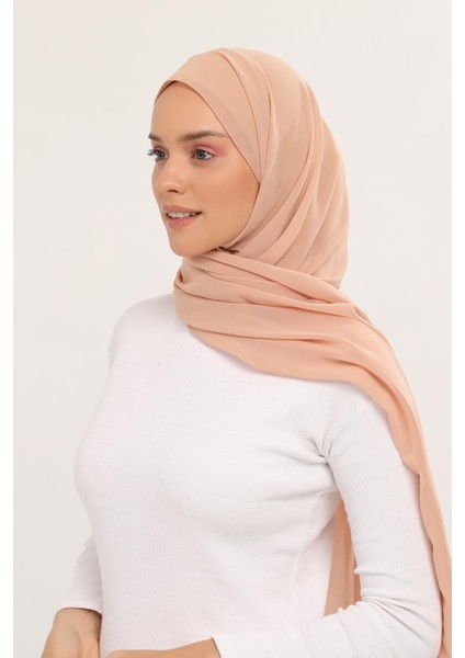 Hazır Lüks Pratik Hijablı Şifon Şal-Koyu Bej