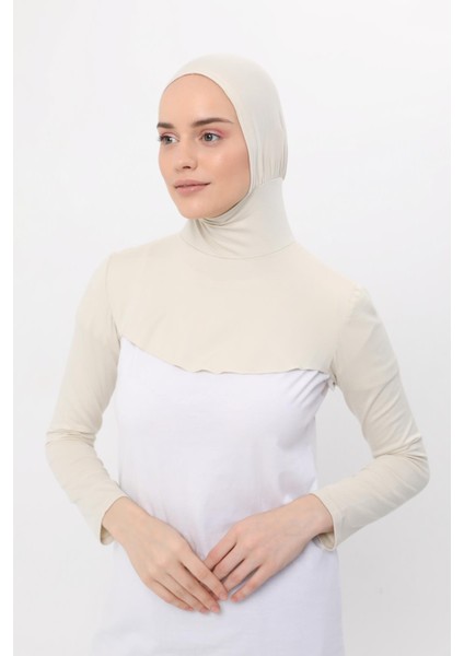 Boyunluklu Boneli Uzun Kolluk - Krem