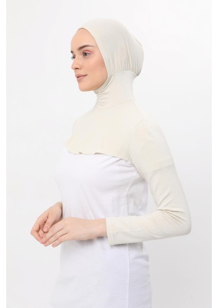 Boyunluklu Boneli Uzun Kolluk - Krem