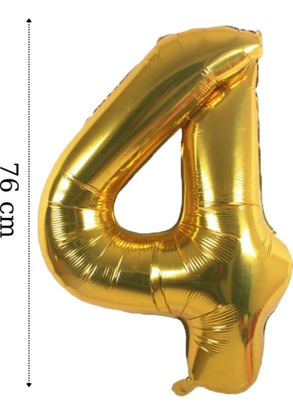 Folyo Balon 4 Rakamı Helyum Balon 76 cm Altın Renk
