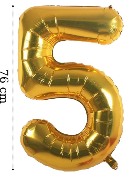 Folyo Balon 5 Rakamı Helyum Balon 76 cm Altın Renk