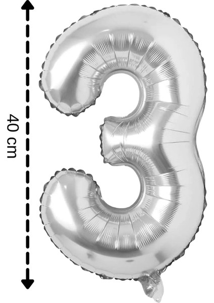 Folyo Balon 3 Rakamı Helyum Balon 40 cm Gümüş