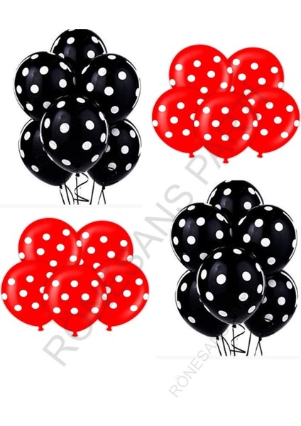 Siyah Beyaz ve Kırmızı Beyaz Puanlı Balon 20 Adet