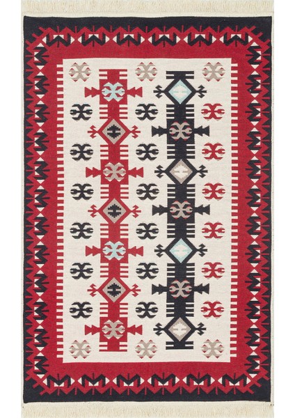 Arya Kilim Ar 32 Red Çift Taraflı Etnik Desenli Dokuma Kilim