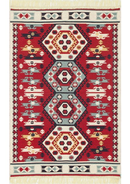 Arya Kilim Ar 30 Red Çift Taraflı Etnik Desenli Dokuma Kilim