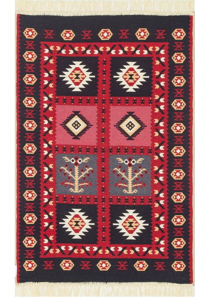 Arya Kilim Ar 28 Red Çift Taraflı Etnik Desenli Dokuma Kilim