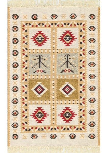 Arya Kilim Ar 28 Red Çift Taraflı Etnik Desenli Dokuma Kilim