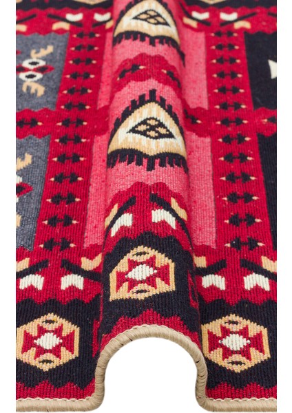 Arya Kilim Ar 28 Red Çift Taraflı Etnik Desenli Dokuma Kilim