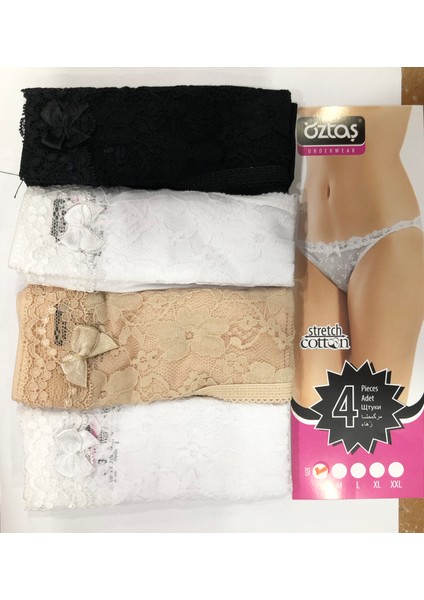 2754 Kadın Likralı Dantelli Yüksek Bel Külot 4'lü Paket