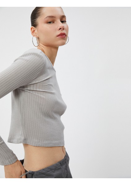 Tişört Uzun Kolu Bisiklet Yaka Dokulu Pamuklu