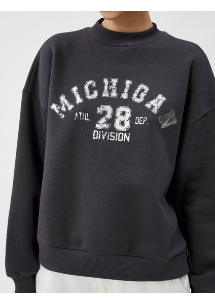 Kolej Sweatshirt Şardonlu Dik Yaka Uzun Kollu Rahat Kesim indirimleri