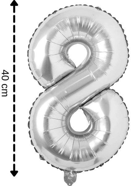 Folyo Balon 8 Rakamı Helyum Balon 40 cm Gümüş