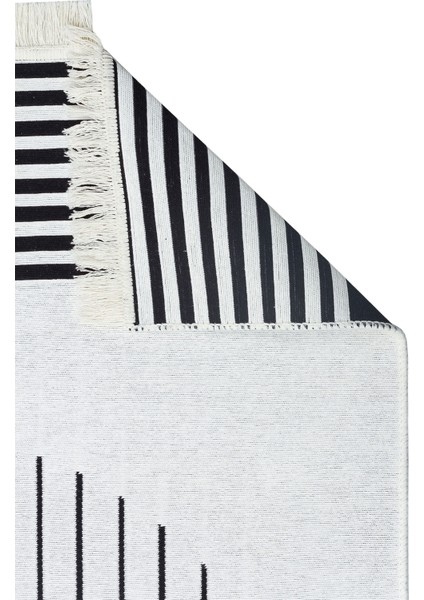 Arya AR25 Whıte Black Çift Taraflı Modern Desenli Dokuma Kilim