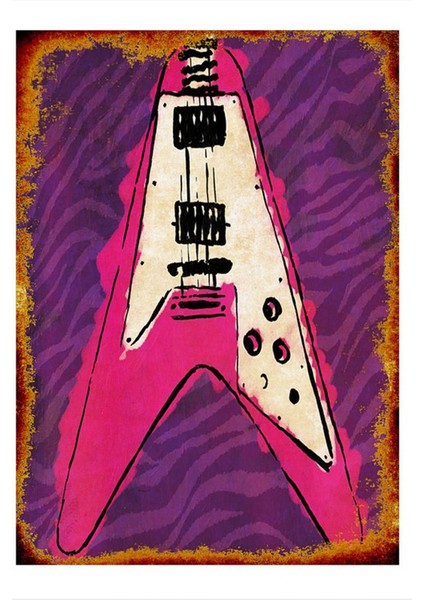 Pembe Gitar Modern Ahşap Tablo