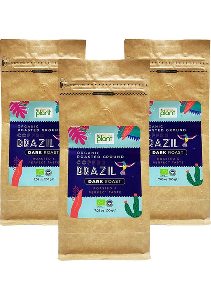 Organik Filtre Kahve Brezilya Dark 3x200 Gr (Öğütülmüş)