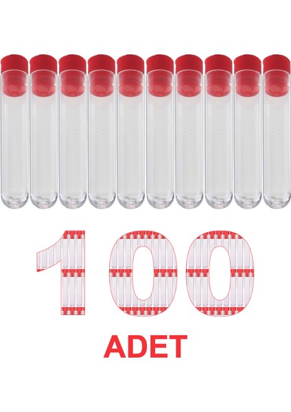 Deney Tüpü 12X75 mm / Plastik - Dibi Yuvarlak Kapaklı x 100 Adet