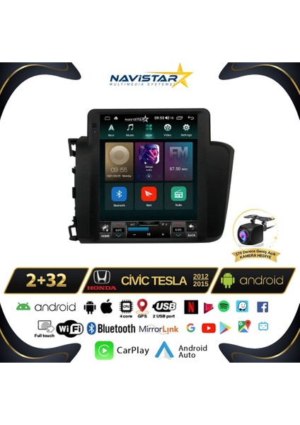 Honda Civic Tesla 2012-2015 Model 2gb + 32GB Kablosuz Carplay Na