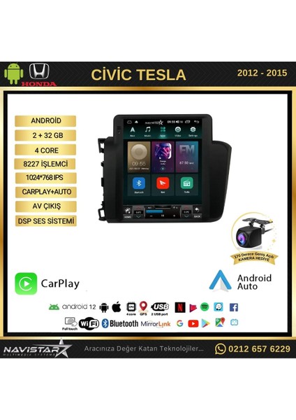 Honda Civic Tesla 2012-2015 Model 2gb + 32GB Kablosuz Carplay Na fiyatları