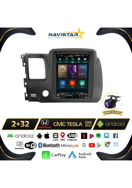 Honda Civic Tesla 2008-2011 Model 2gb + 32GB Kablosuz Carplay Na