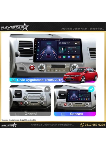 Honda Civic 2005-2012 Model 2gb + 32GB Android 13 Kablosuz Carpl