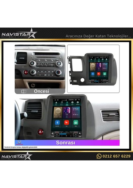 Honda Civic Tesla 2008-2011 Model 2gb + 32GB Kablosuz Carplay Na modelleri