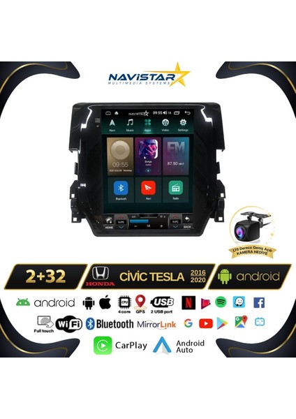 Honda Civic Tesla 2016-2020 Model 2gb + 32GB Kablosuz Carplay Na