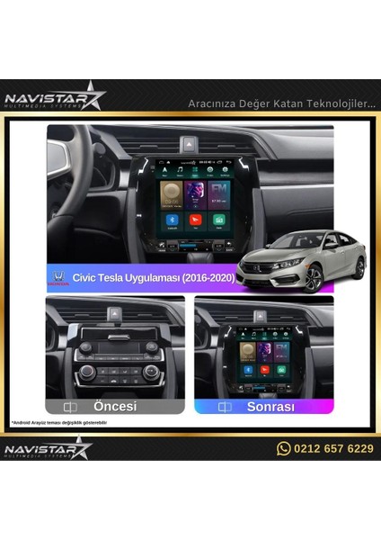 Honda Civic Tesla 2016-2020 Model 2gb + 32GB Kablosuz Carplay Na modelleri