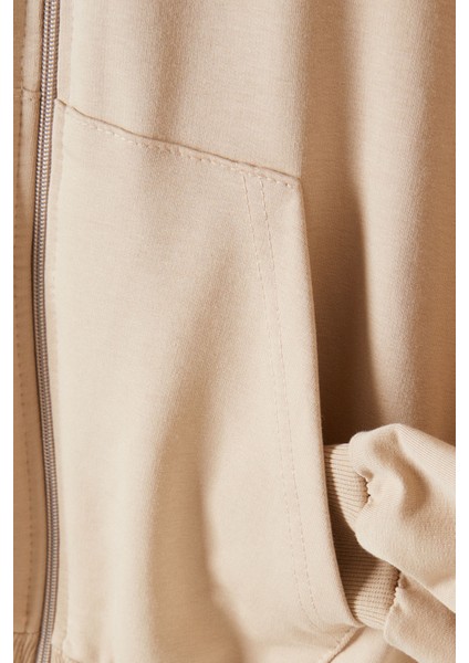 Erkek Çocuk Kapüşonlu Fermuarlı Bej Okul Hırkası 16196 modelleri