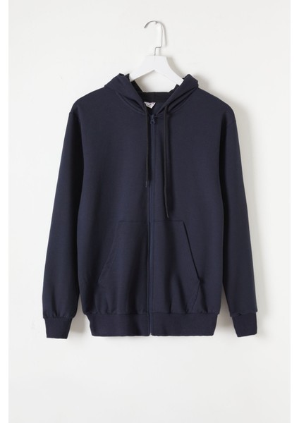 Erkek Çocuk Kapüşonlu Fermuarlı Lacivert Okul Hırkası 16195